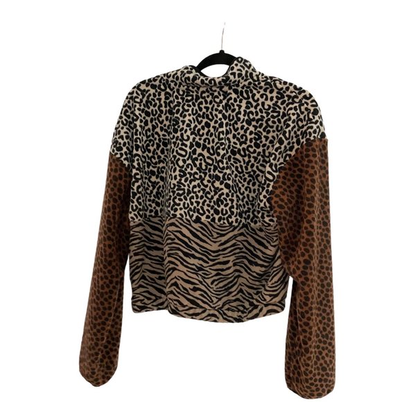 VANS: M Animal Print Patchwork Fleece Pullover Sweater - Picture 6 of 7